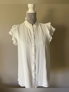 CeCe Cream Ruffle Sleeve Button-Front Blouse